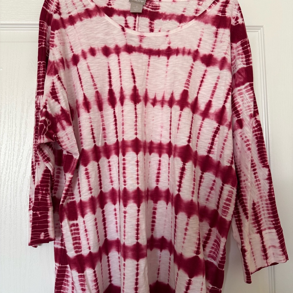 Chico's Maroon and White Tie-Dye Long Sleeve Tee